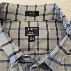 J. Crew Long Sleeve Slim Fit Tattersall Flex Oxford Shirt. Blue Purple Plaid L